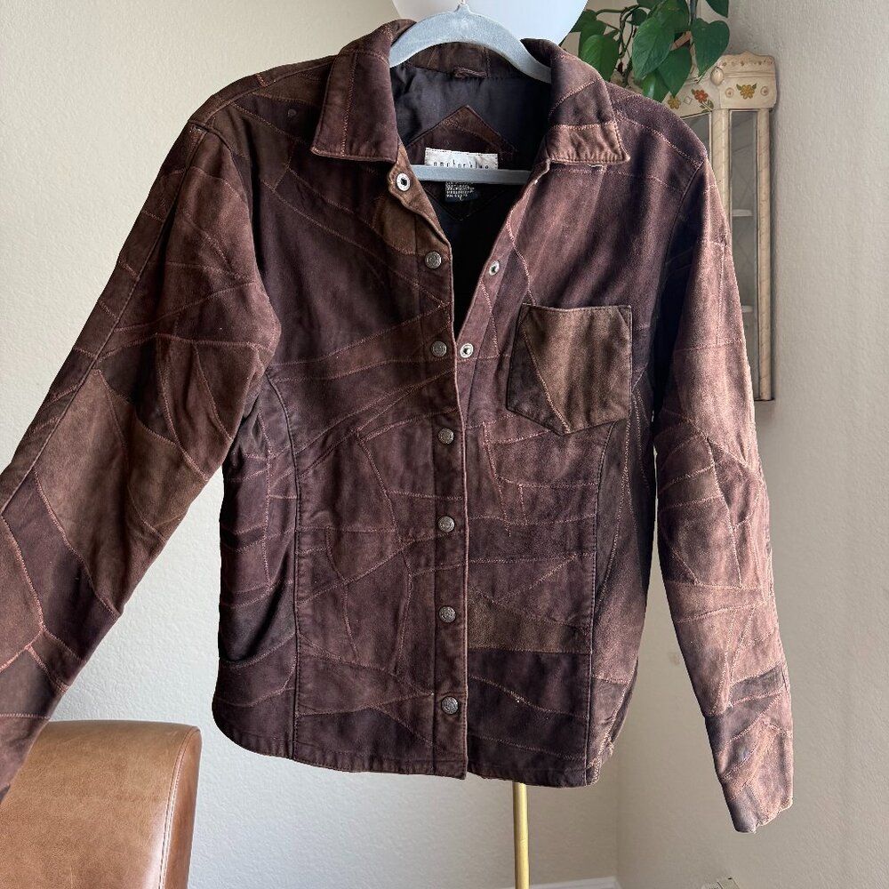 ANCHOR BLUE Vintage Leather Suede Patchwork Jacket Brown L